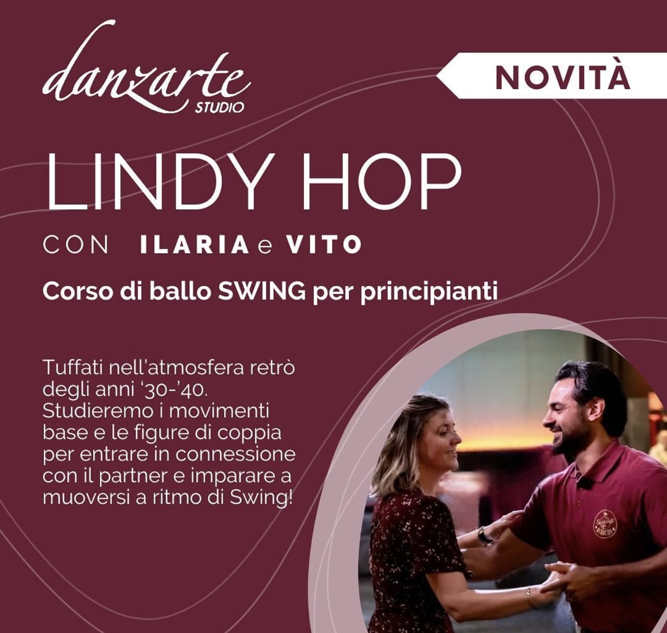 Locandina corso Lindy Hop con Ilaria e Vito insegnanti di ballo swing